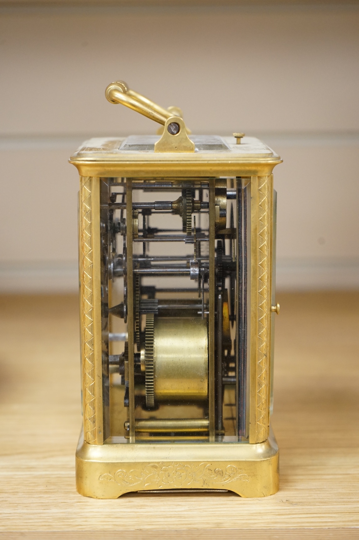 An Arabic market brass repeating carriage timepiece, 16cm